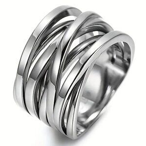 18k Gold Plated Stainless Steel Boho Chic Intertwined Crossover Statement Ring